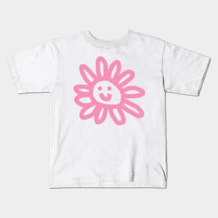 Pink Daisy Flower Smiley Face Kids T-Shirt